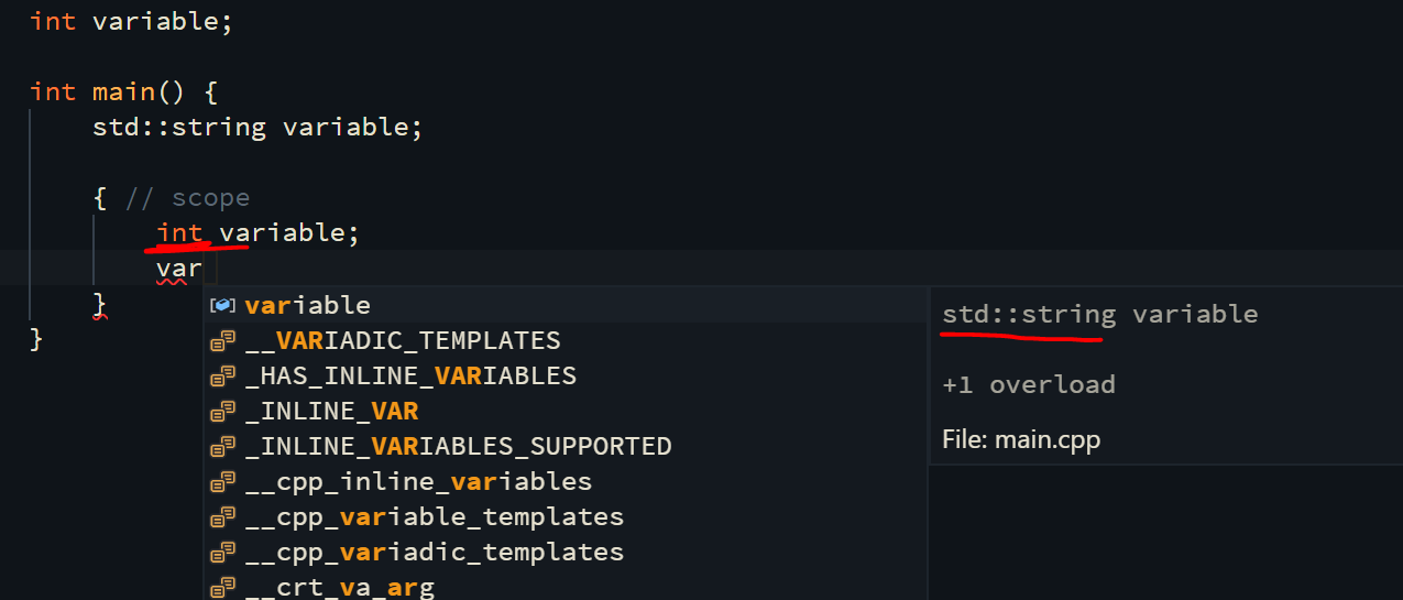 New global/local variable completion not respecting variable name ...