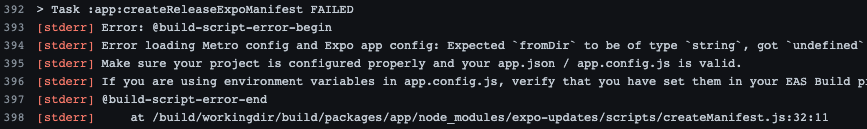 EAS managed build fails on `createReleaseExpoManifest` in monorepo ...