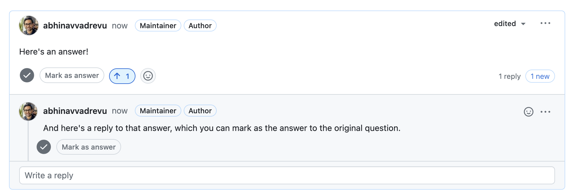 Marking a threaded comment as the answer - The GitHub Blog