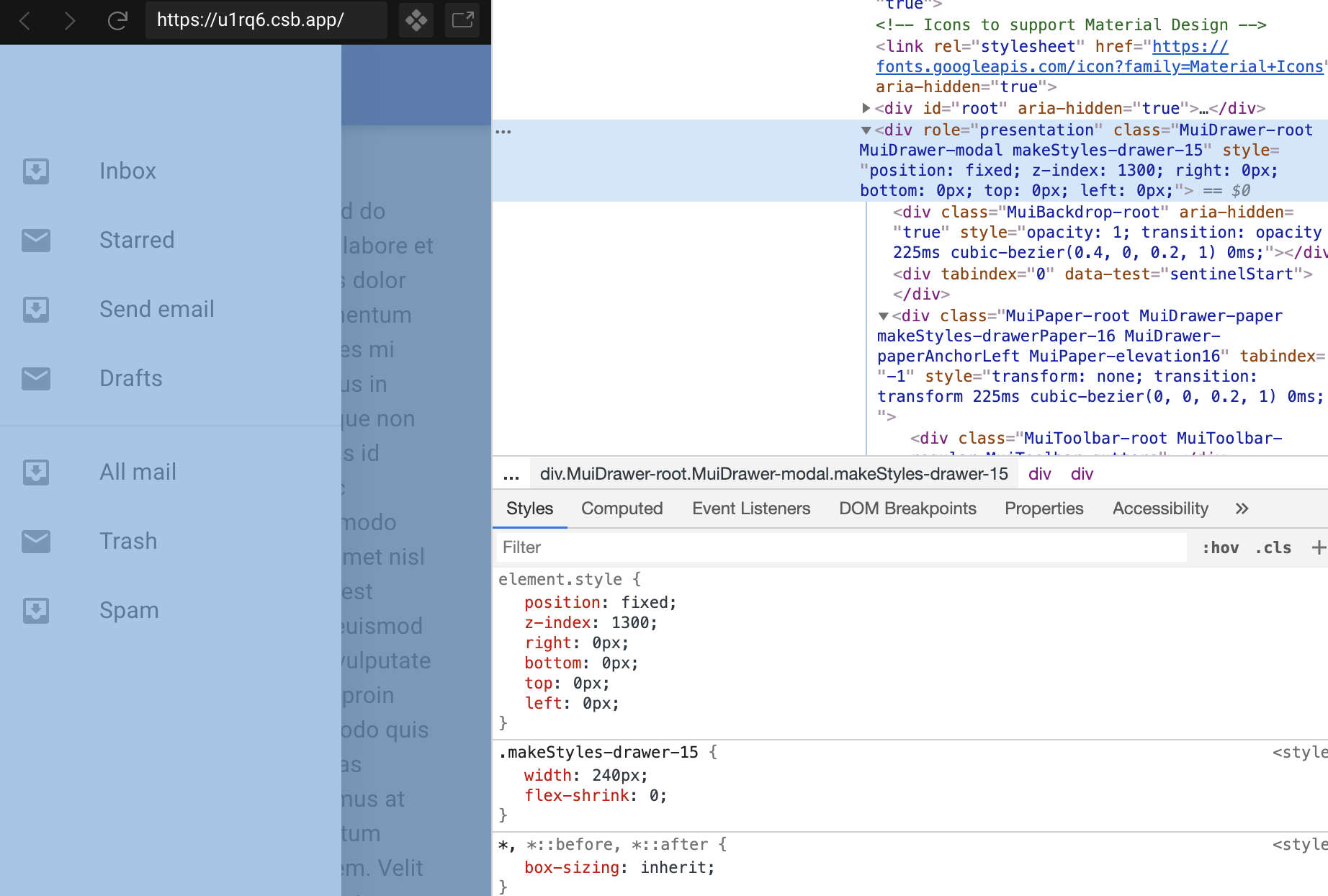 [Drawer] Temporary variant use modal zindex · Issue 22562 · mui