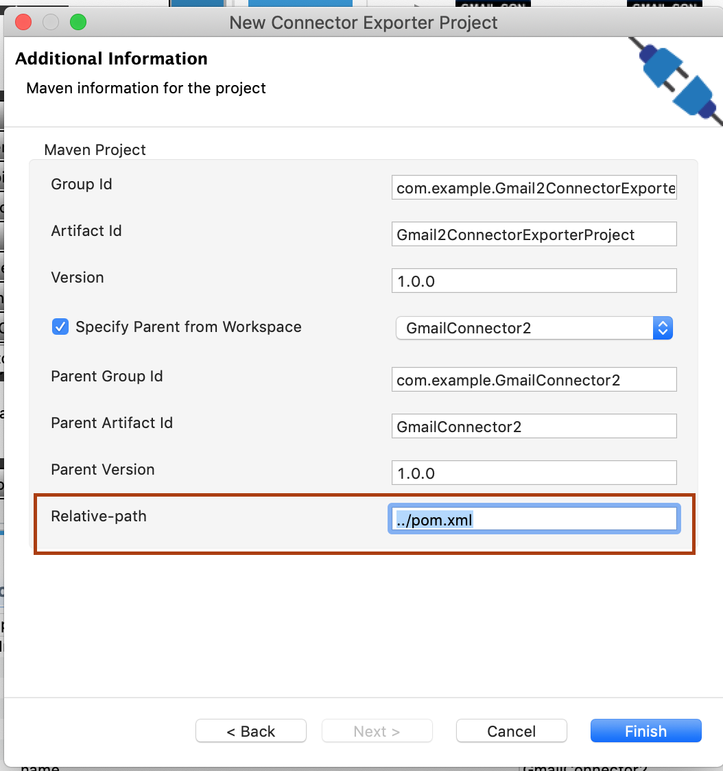 When the Connector Exporter Project is created, the relative path does ...