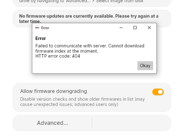 [BUG] Trying to fetch the firmware index results in HTTP error 404 ...
