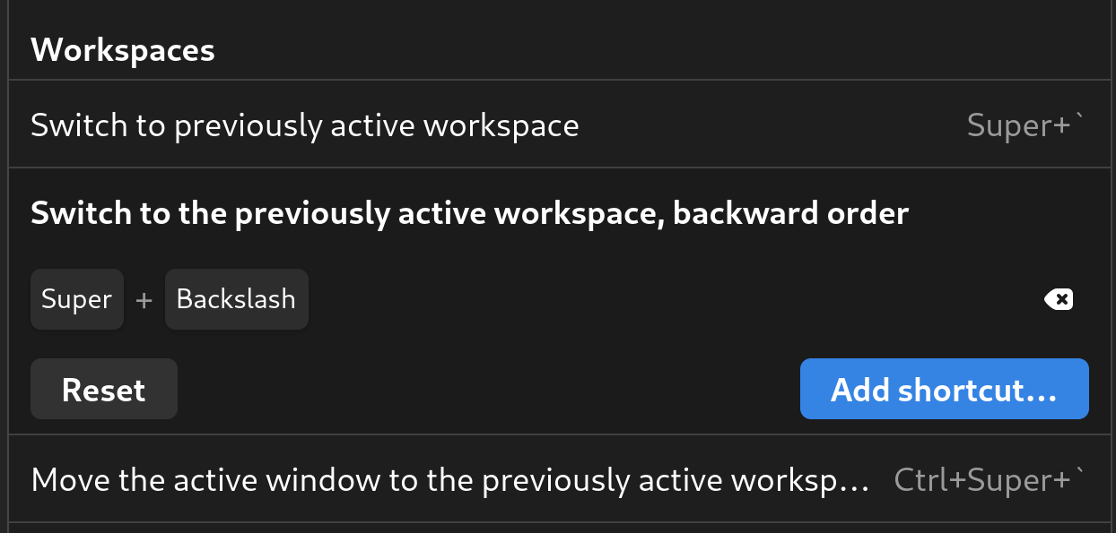 GNOME 44 `Super + Shift + Above_Tab` works in the forward direction