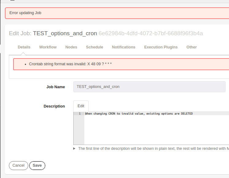 If an invalid crontab value is entered in a job, ALL existing job ...