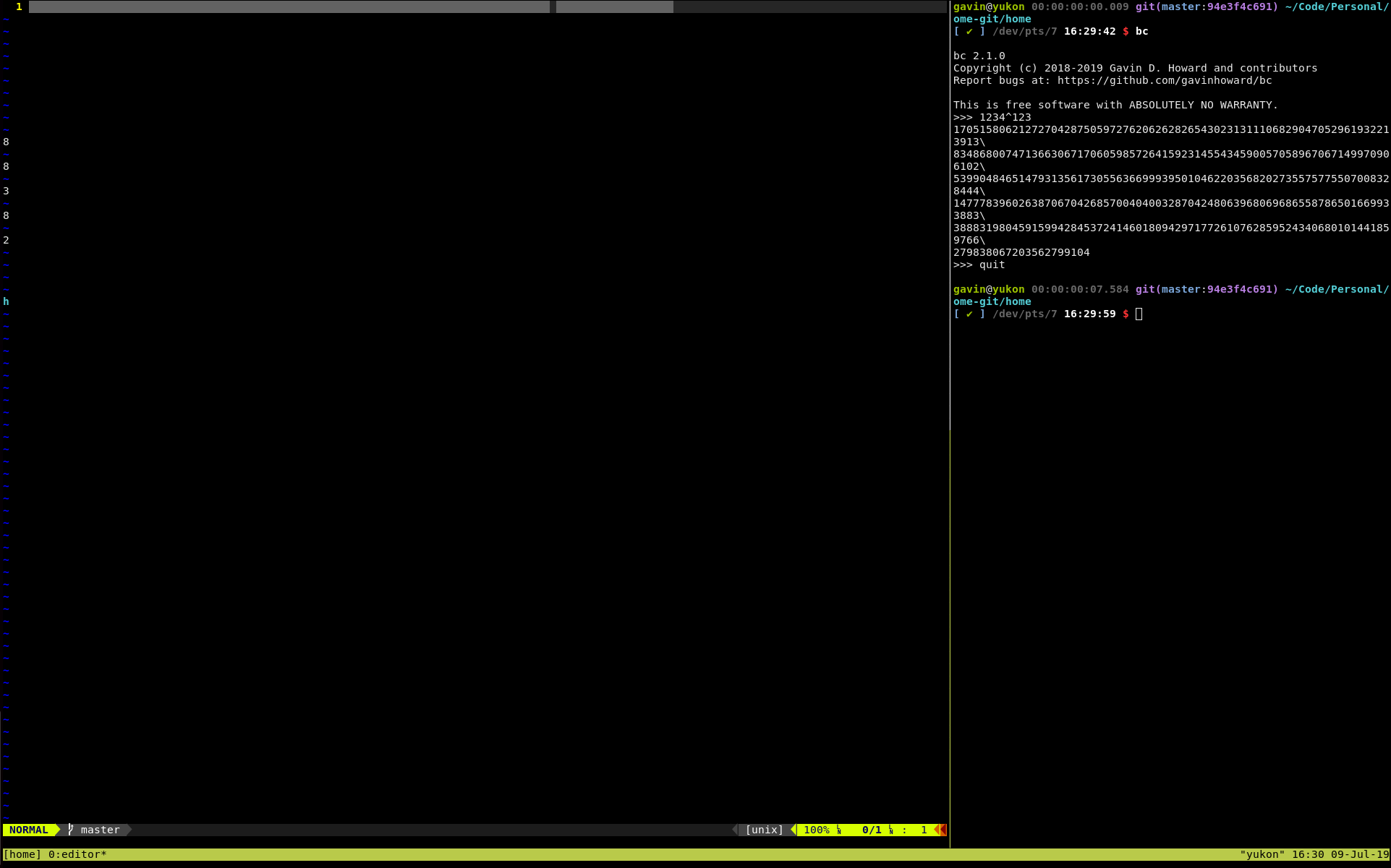 One character from tmux right pane shows up on left side of left pane ...