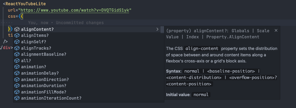 Props example of css prop