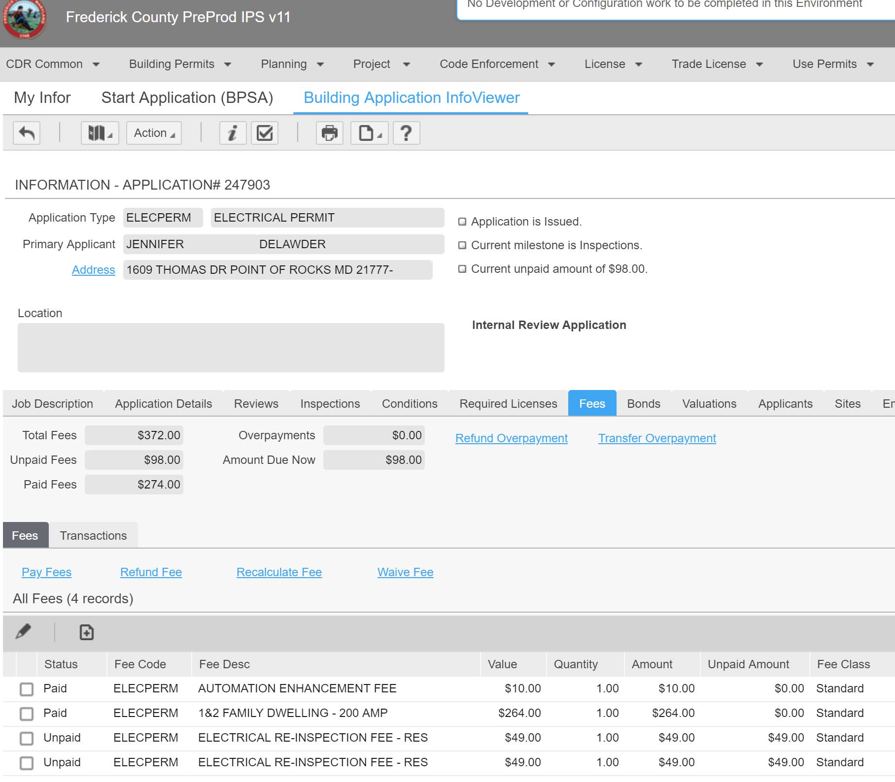 Building Electrical Permit ReInspection Fee · Issue 1277