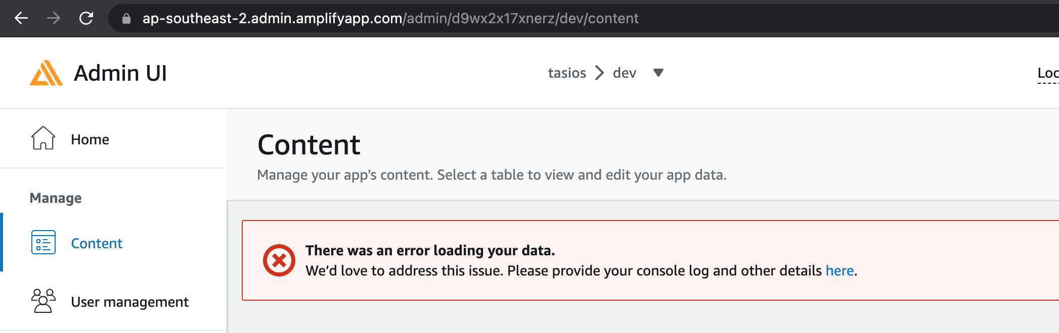 Admin UI Content can't load · Issue #270 · aws-amplify/amplify-studio ...