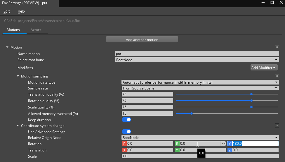 Unable to add coordinate system change modifier values to motion ...
