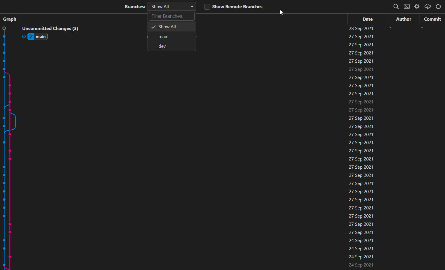 Not all local branches are visible on graph if they are far apart ...