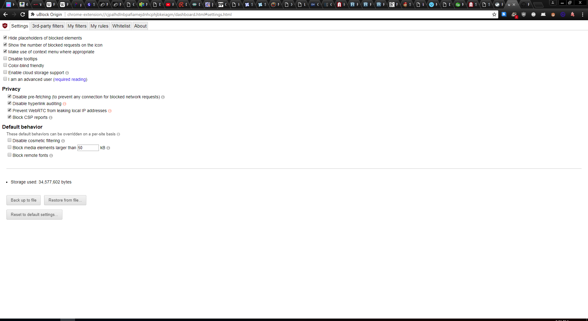 When filters are removed from the list of filters included with uBO
