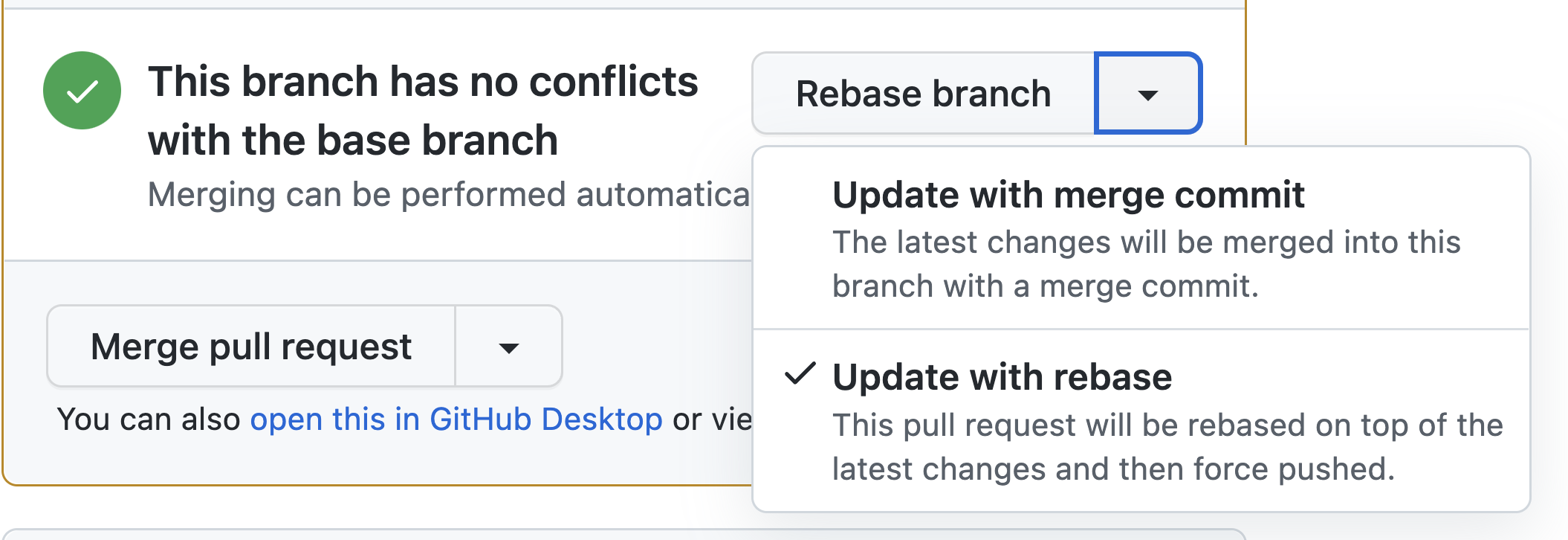 Update settings in GitHub to make rebase default update · Issue 2316