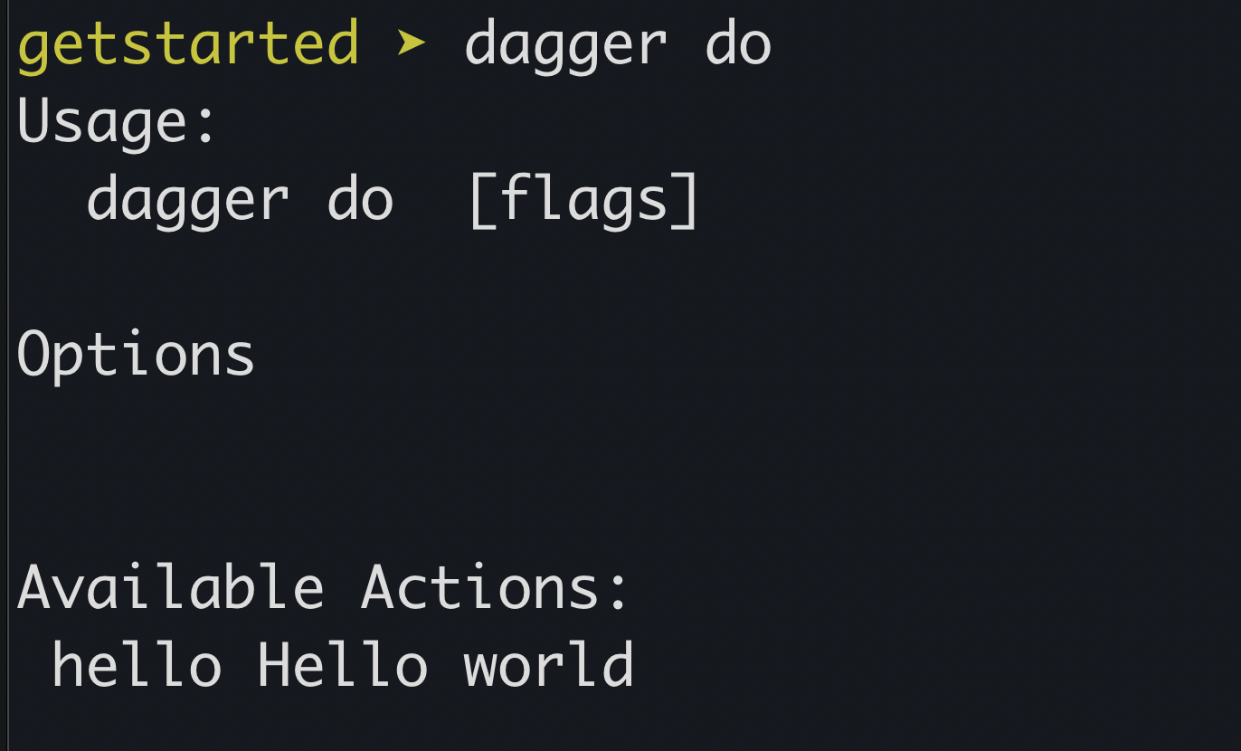 🐞 `dagger do` help should indicate where to insert action name · Issue