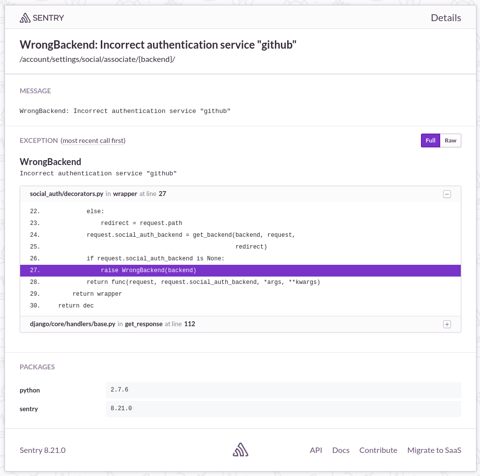 WrongBackend on GitHub Assosiate Identity · Issue #284 · getsentry ...
