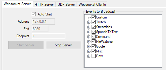 Websocket Server settings