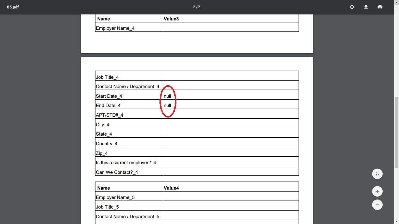 Null Values in BGV attachments