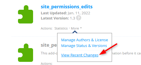 Developers don't have access to the View recent changes page for site ...