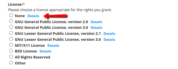 'Mozilla Public License' renamed as 'None' in the submission details ...