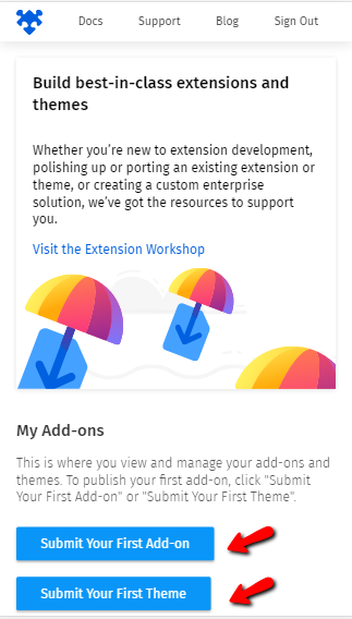 [DevHub] Submit a New Add-on and Theme buttons are not visible on ...