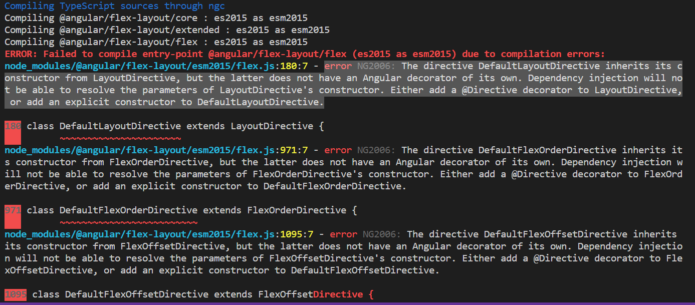 error NG2006 The directive DefaultLayoutDirective inherits its