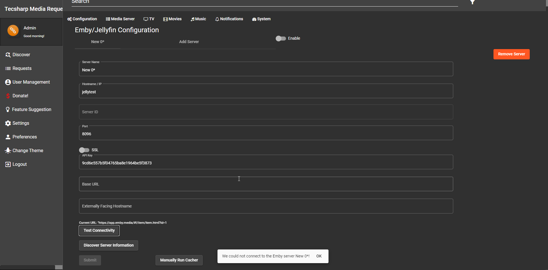 Jellyfin api key not working with current version of ombi · Issue 3929