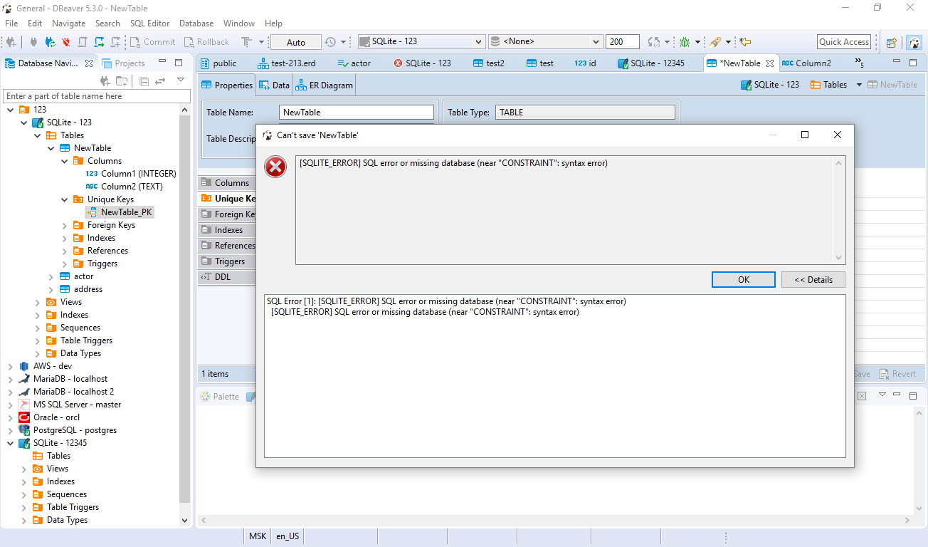 Error while creating UK/ FK · Issue #4961 · dbeaver/dbeaver · GitHub