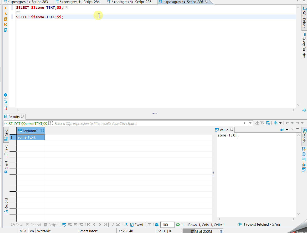 Internal jdbc driver error when no white space after dollar quote in