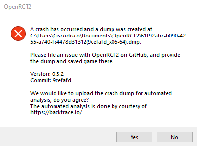 Game crash · Issue #13551 · OpenRCT2/OpenRCT2 · GitHub