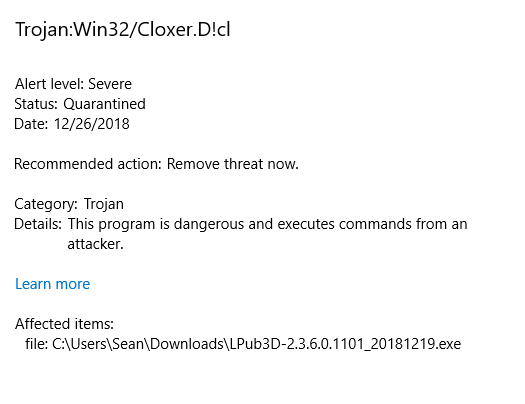 Windows Defender Reporting Trojan:Win32/Cloxer.D!cl · Issue #174 ...