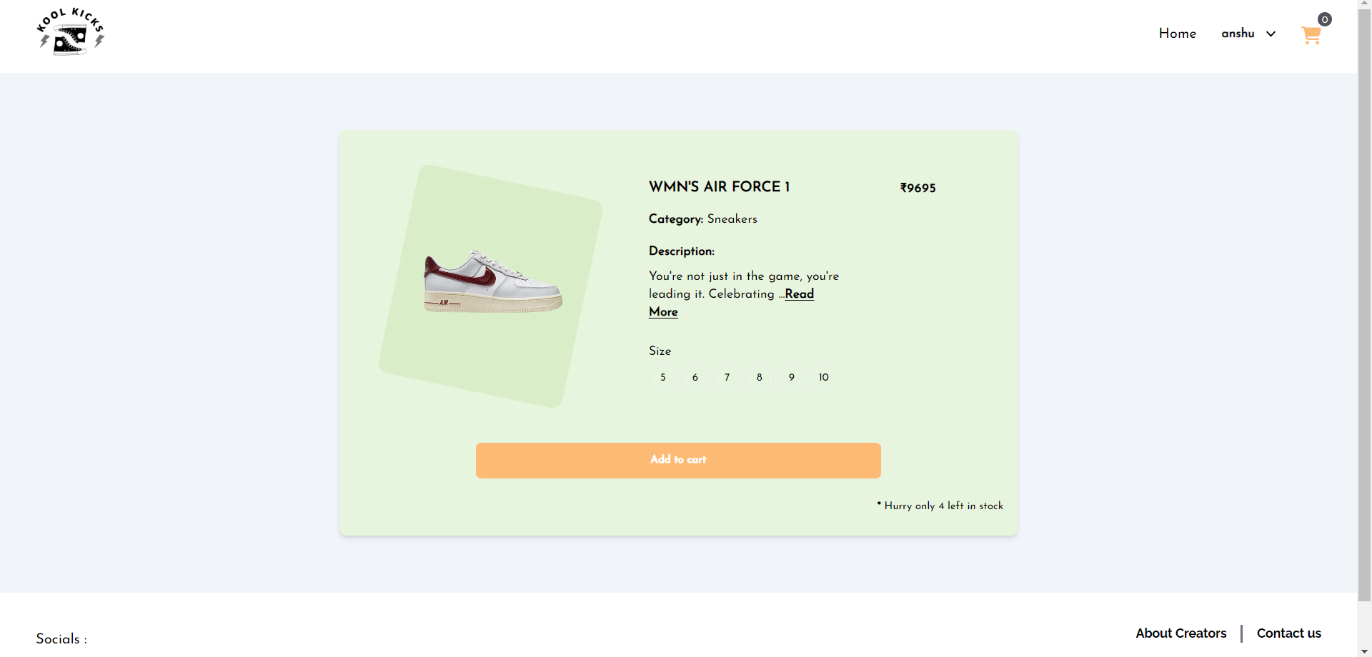 Single Product Page: