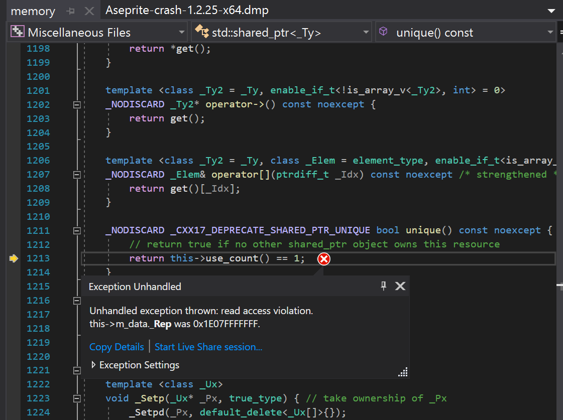 Crash on unique() call · Issue #2990 · aseprite/aseprite · GitHub