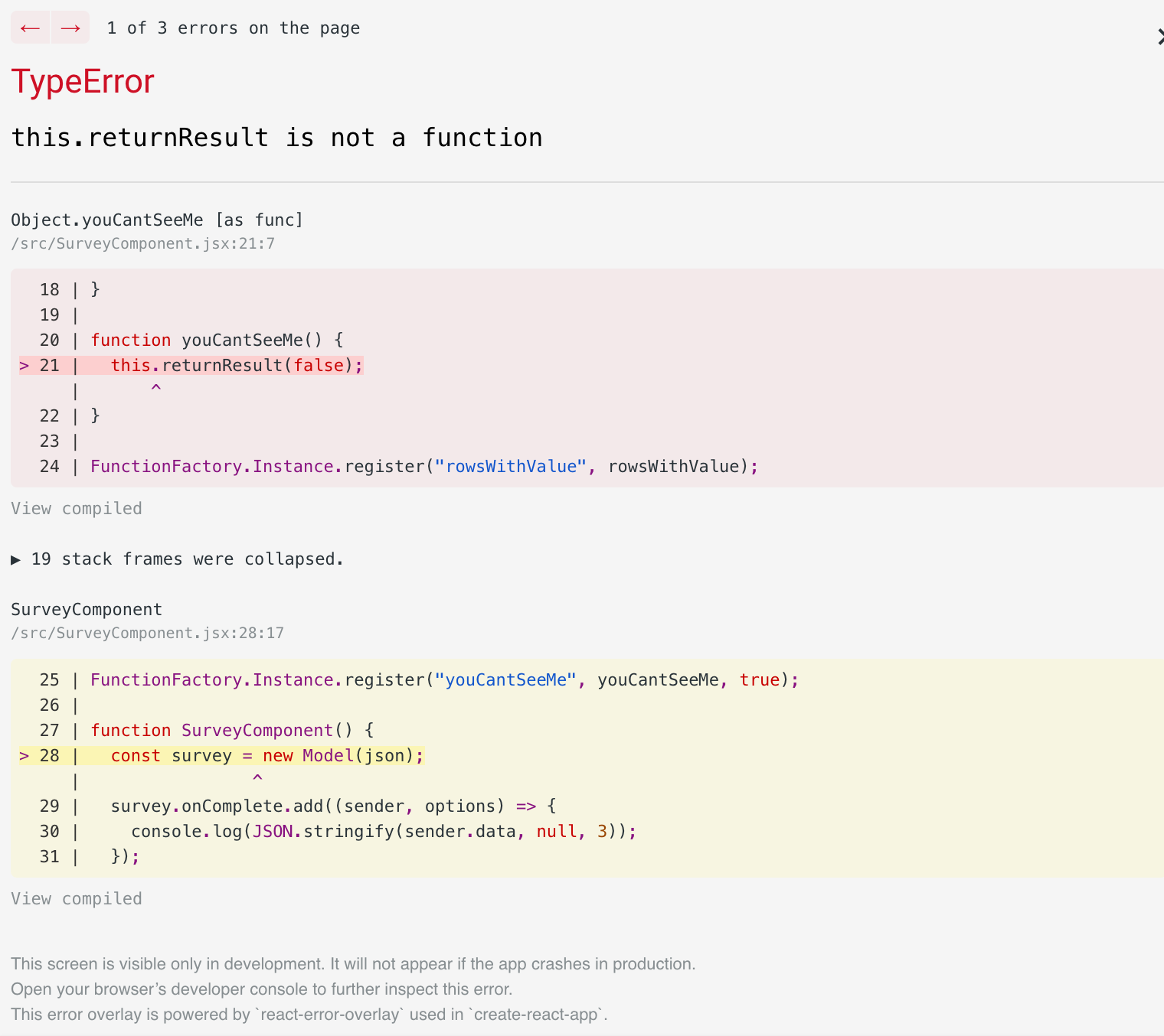 An exclamation mark operator (`!`) produces an error in async