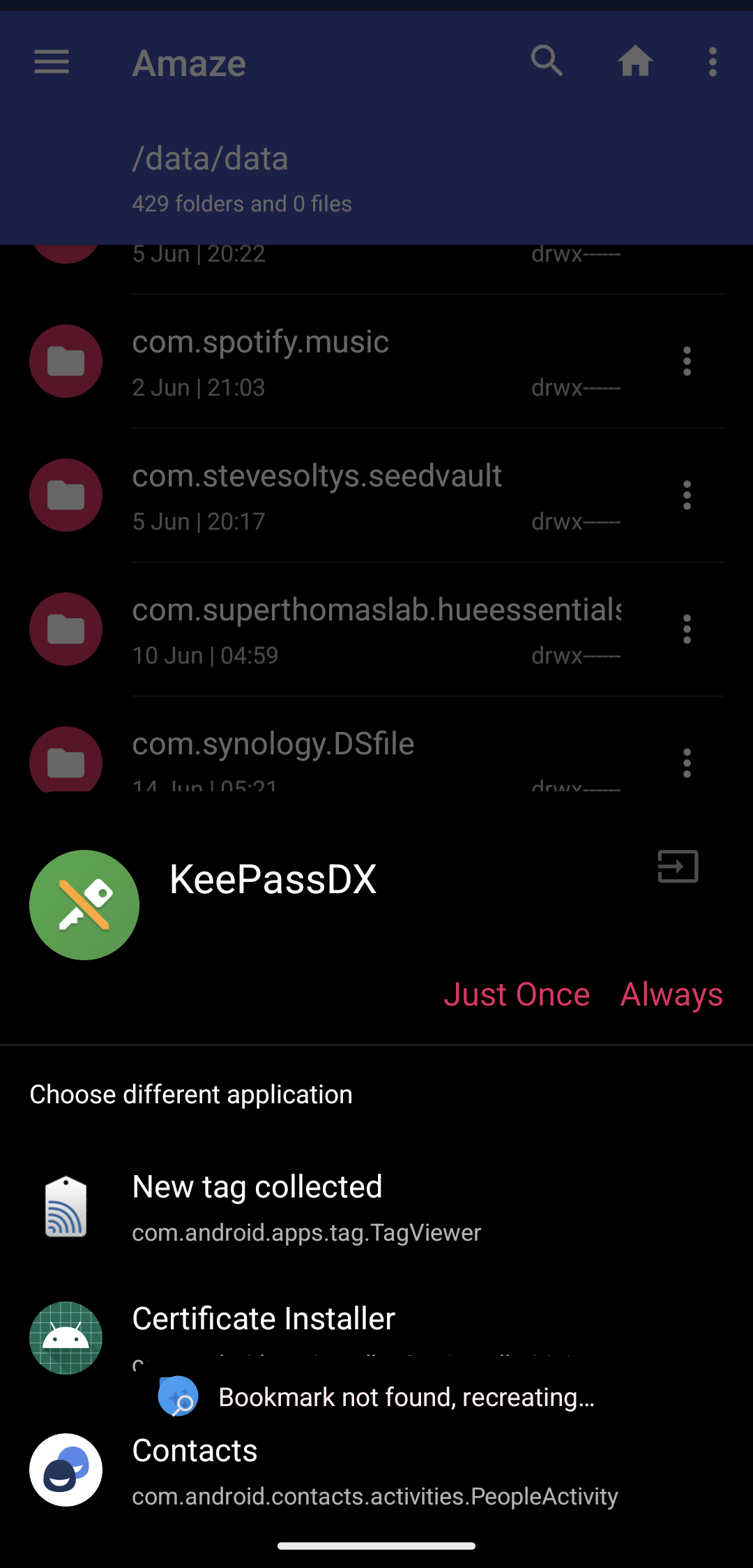 Bookmarks that lead to directories that require certain permissions are
