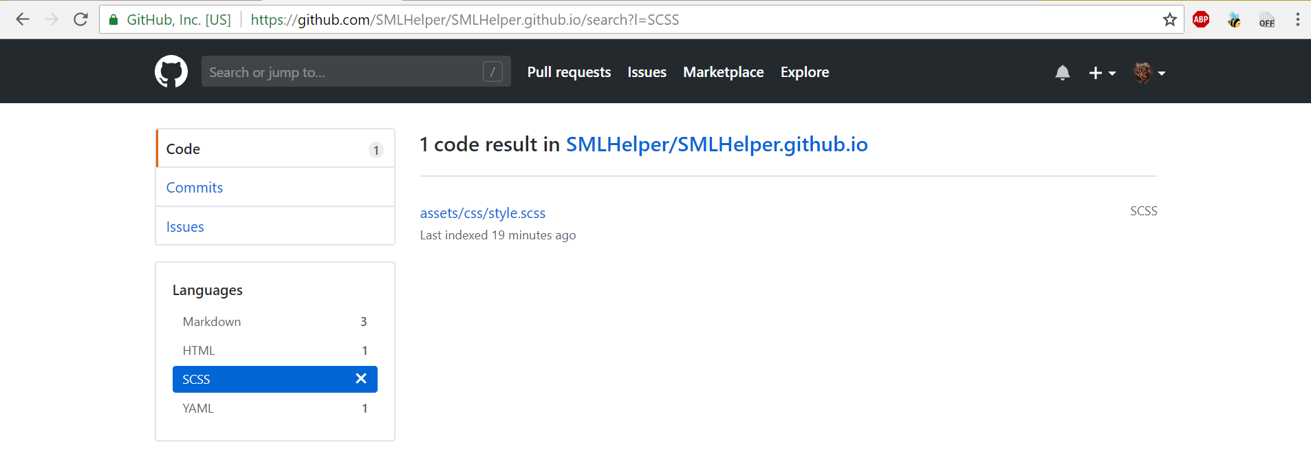 SCSS Is classified as CSS in the language bar, but not in the search ...