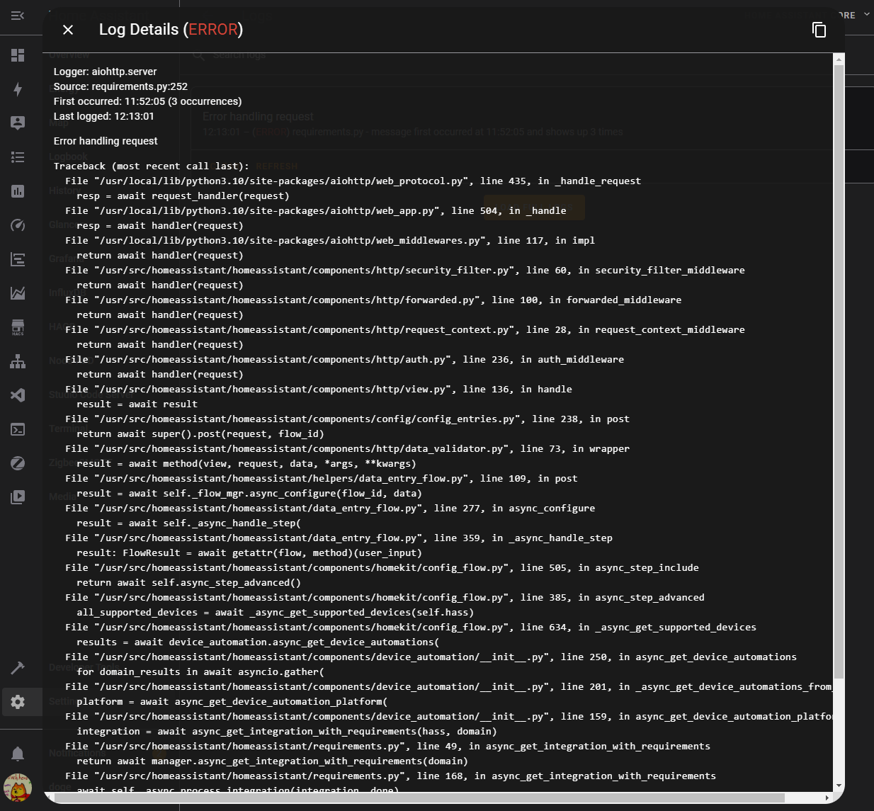 Error handling request · Issue #76298 · home-assistant/core · GitHub