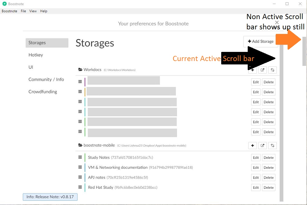 scroll bar in preferences