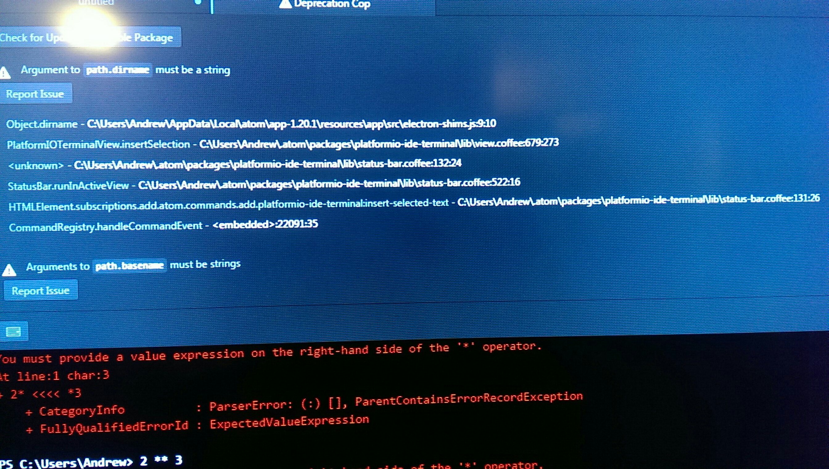 Two deprecated error messages after trying to do simple 2 ** 3 function ...