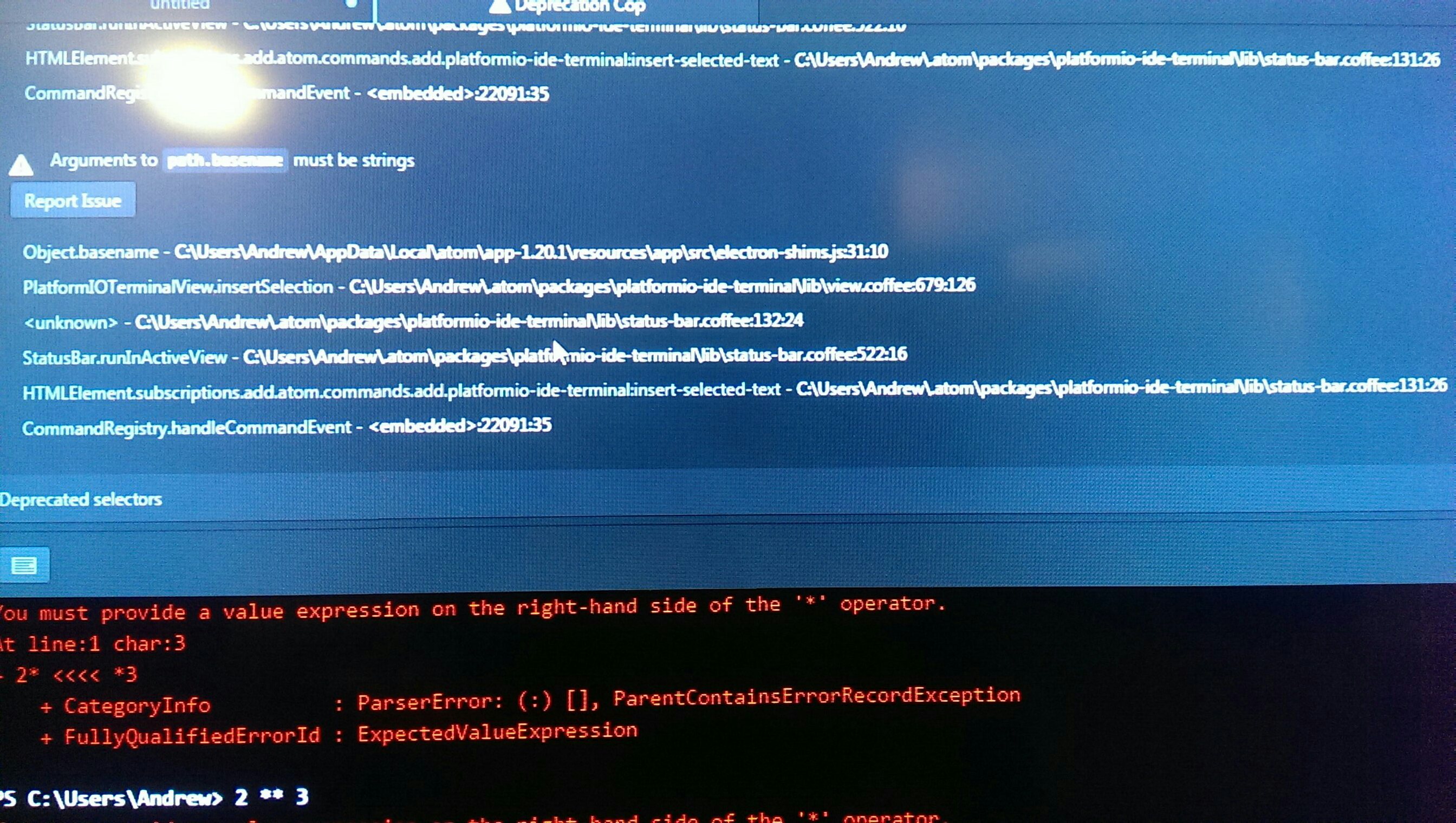 Two deprecated error messages after trying to do simple 2 ** 3 function ...
