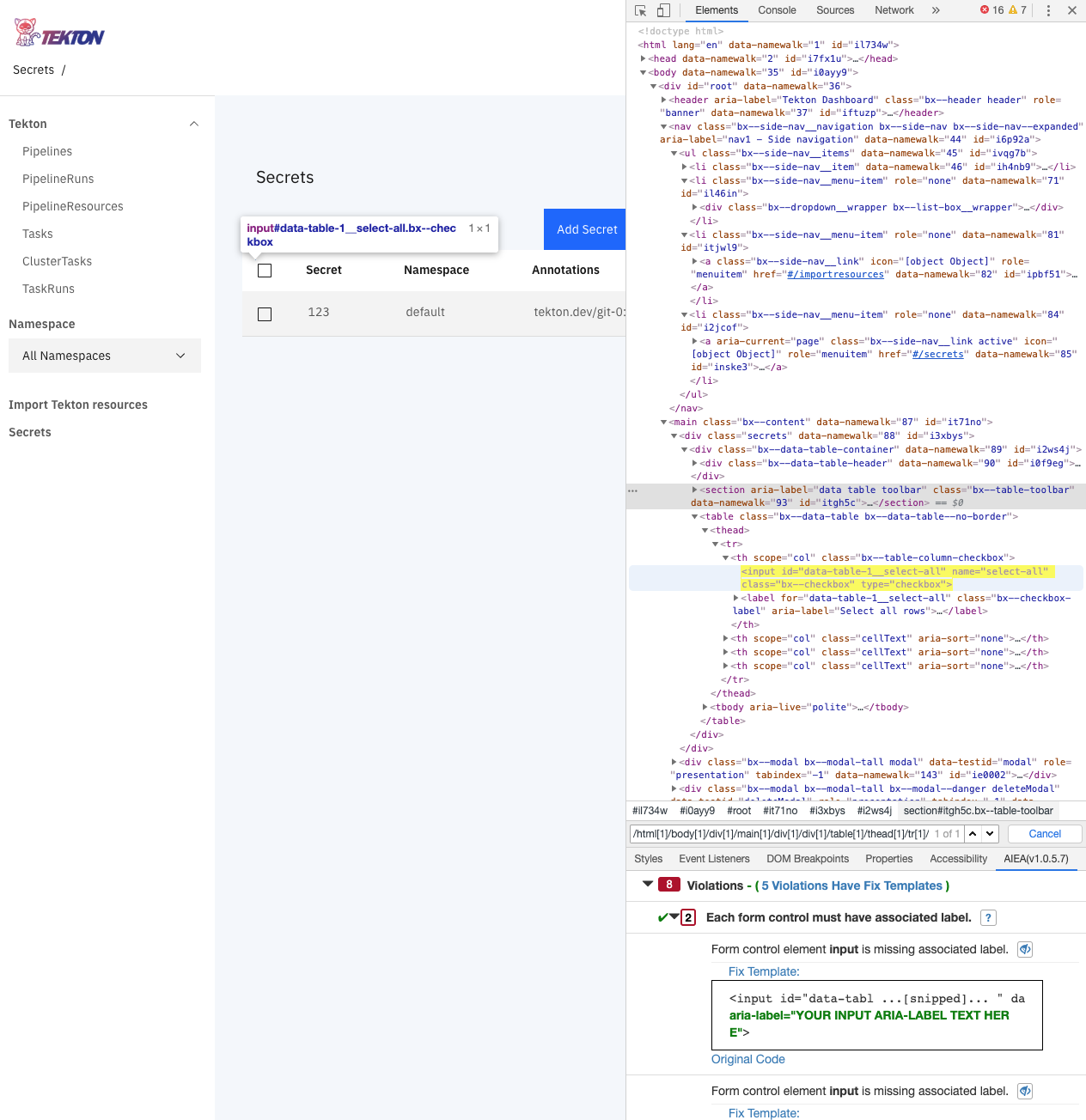 I want to be able to set an arialabel for the checkboxes as its a DAP