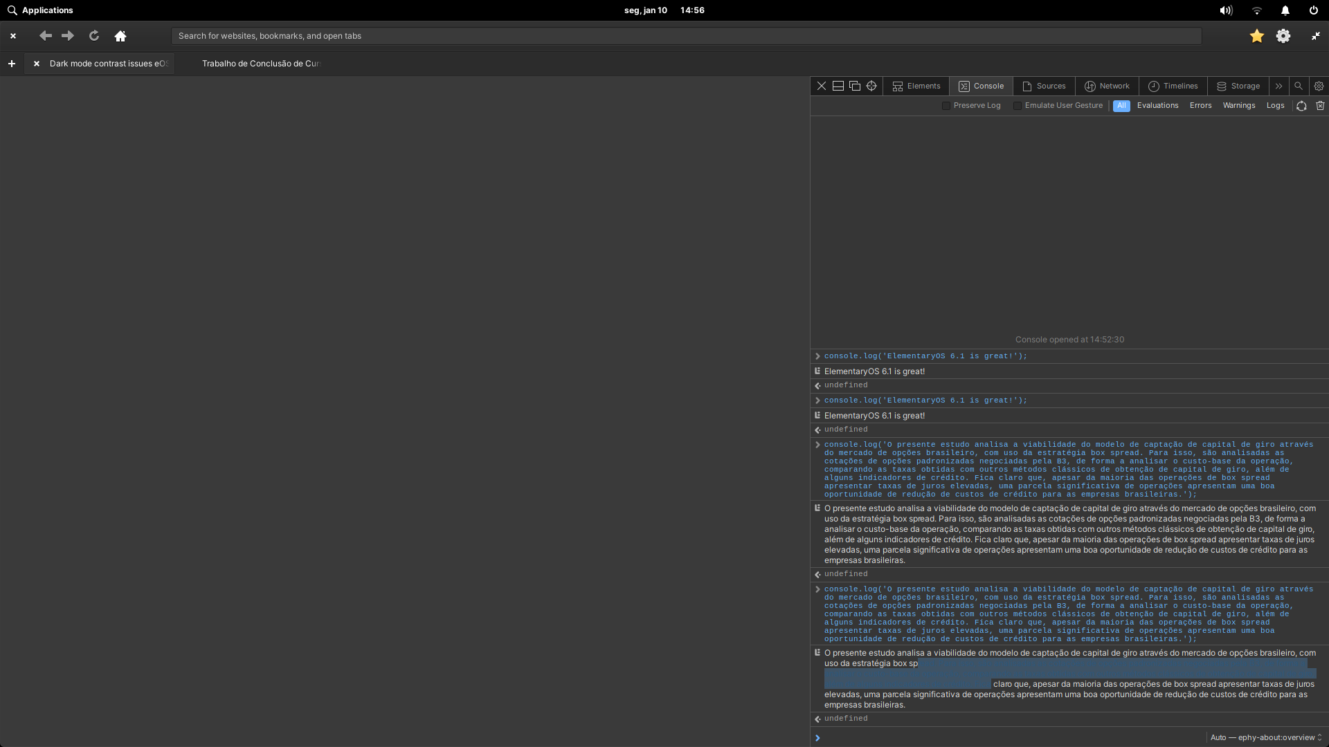 console-selection-dark-mode-poor-contrast