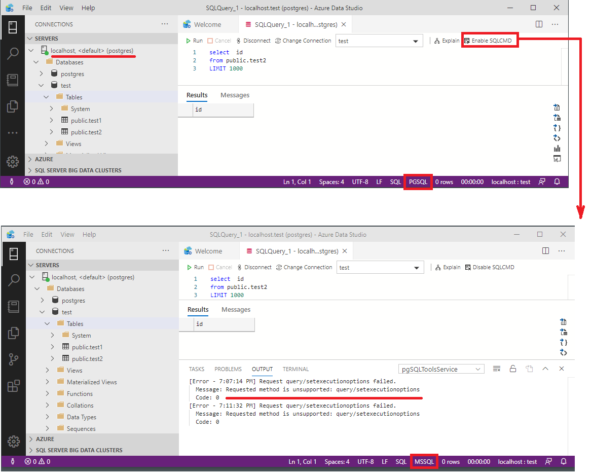 SQLCMD should be disabled for PG connections · Issue #210 · microsoft ...