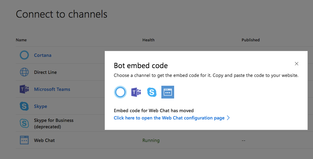 Enable to get embed code and secret for Web Chat channel · Issue #2006 ...