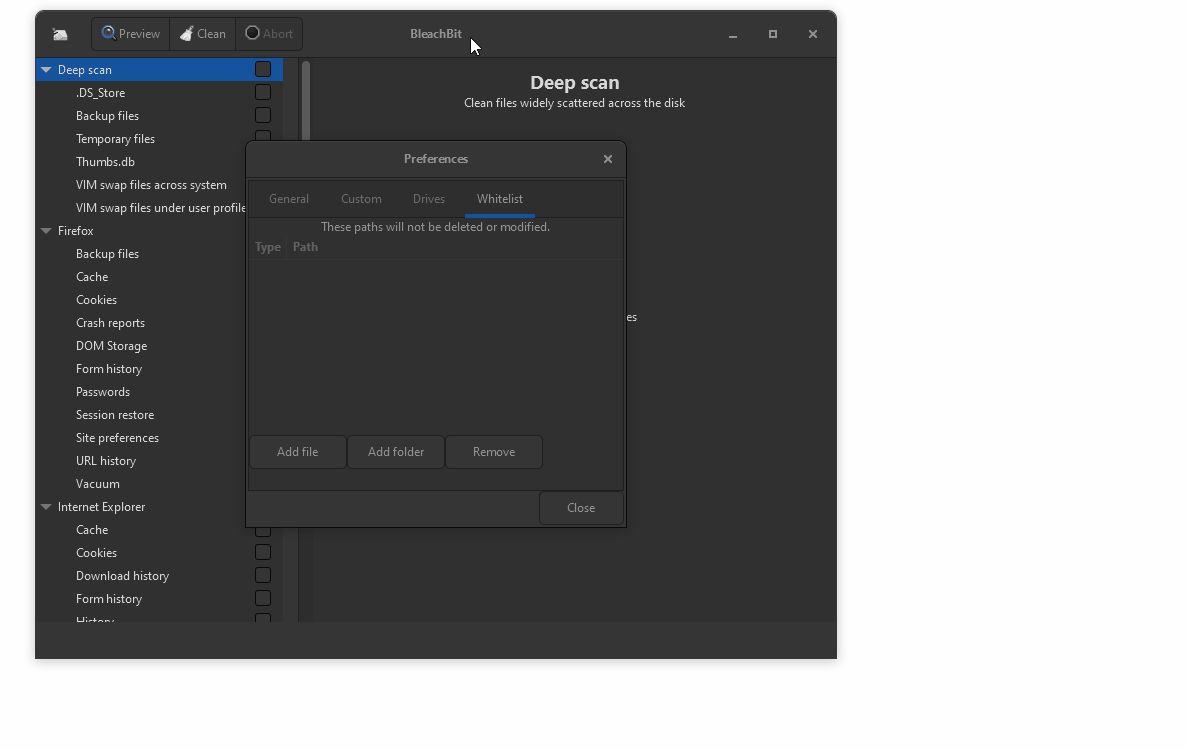 Managed to open "Browse for folder" from the Whitelist setting twice