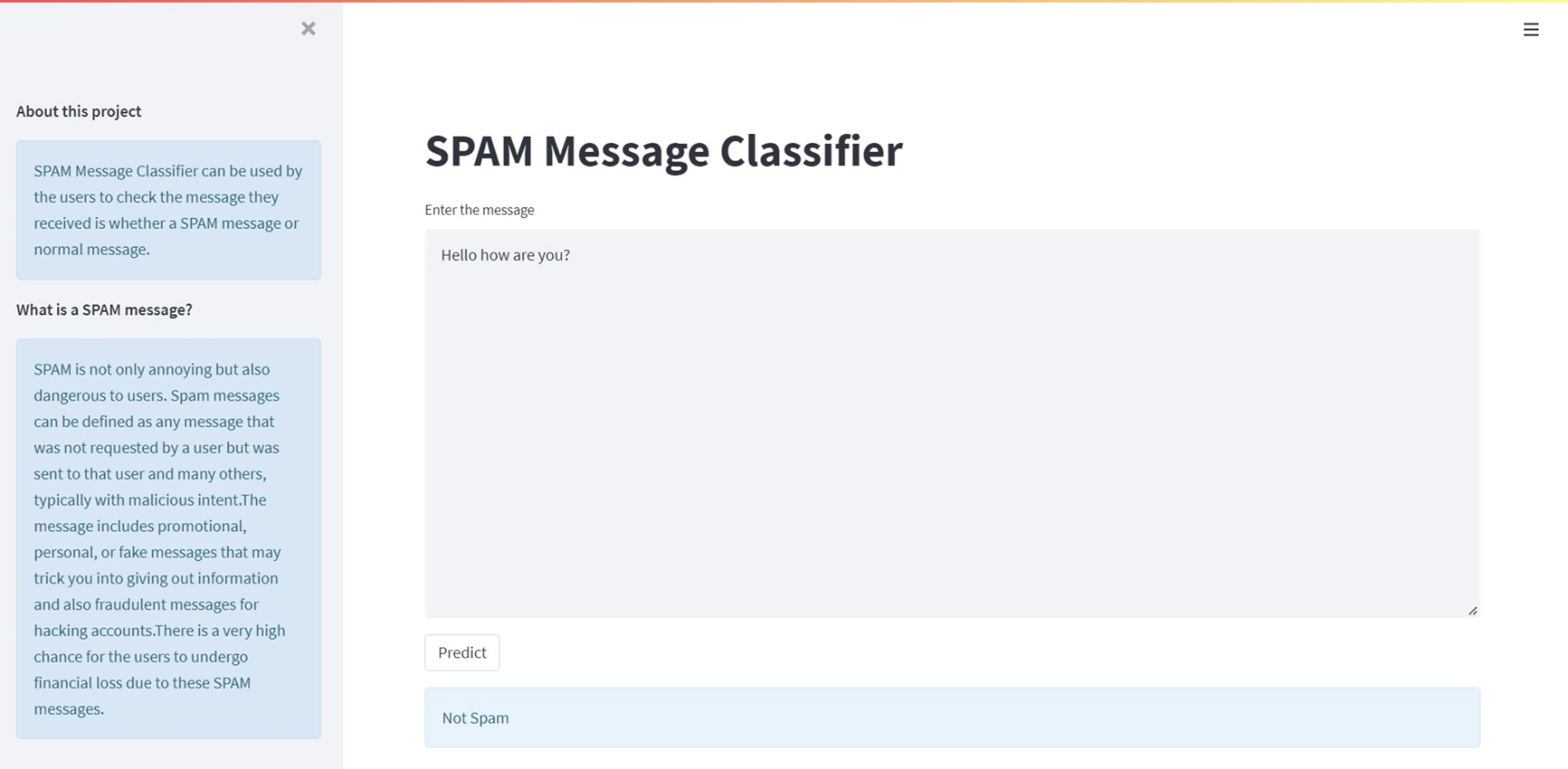 GitHub - akhilreghu/SPAM-message-classifier: M.Sc. Sem 4 project