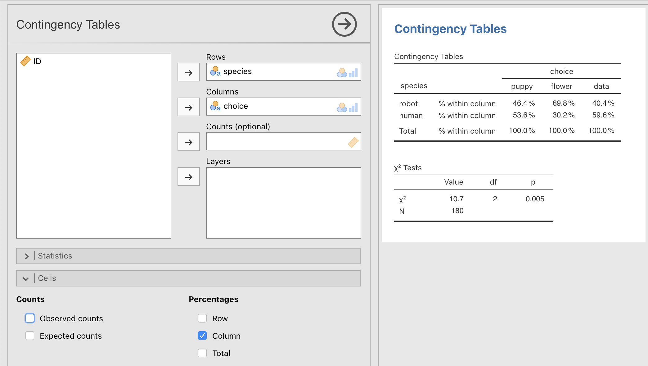 Remove observed frequencies in a jamovi contingency table · Issue #666 ...