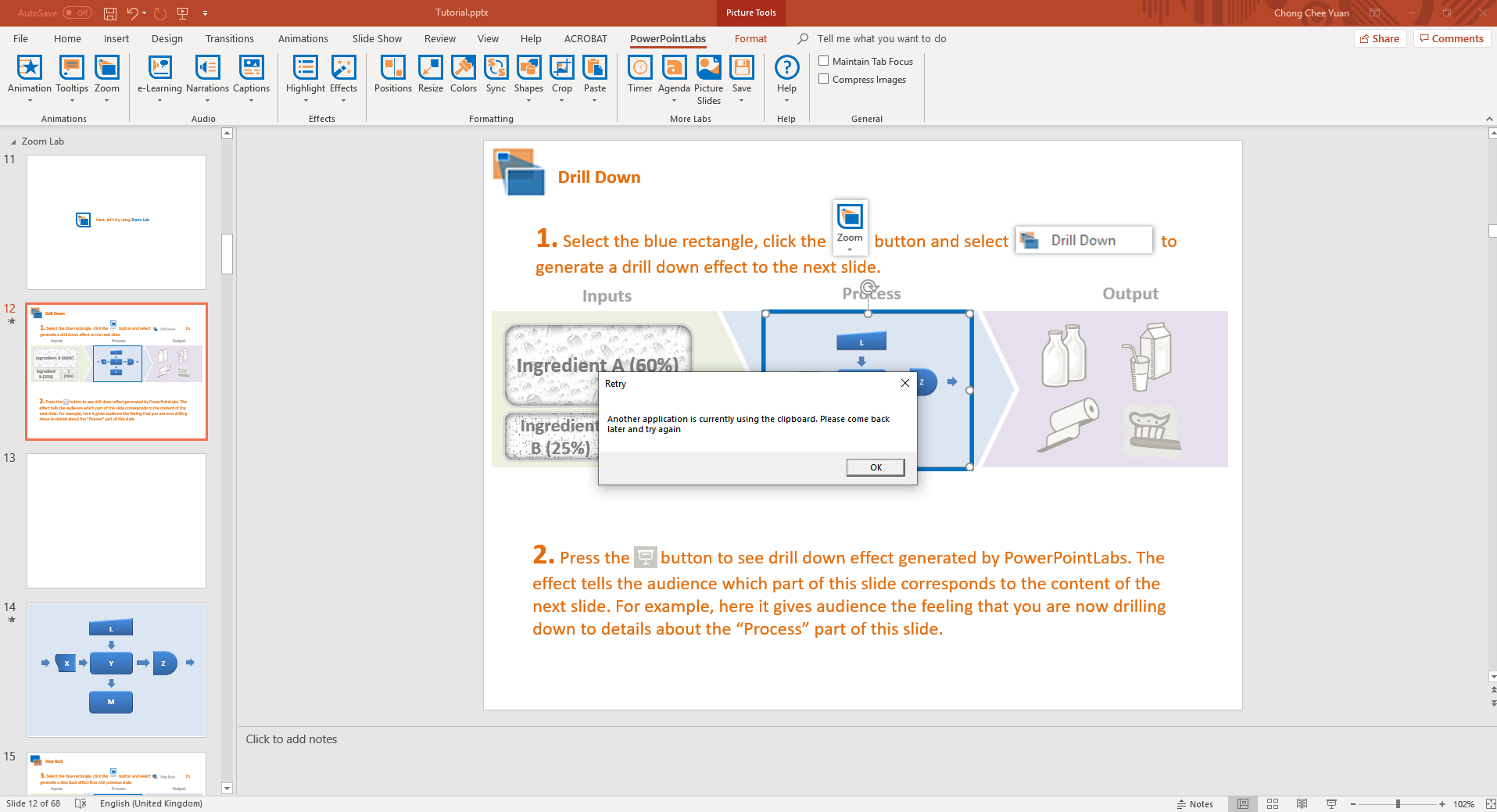 Zoomlab drill down clipboard error issue 2004 powerpointlabs