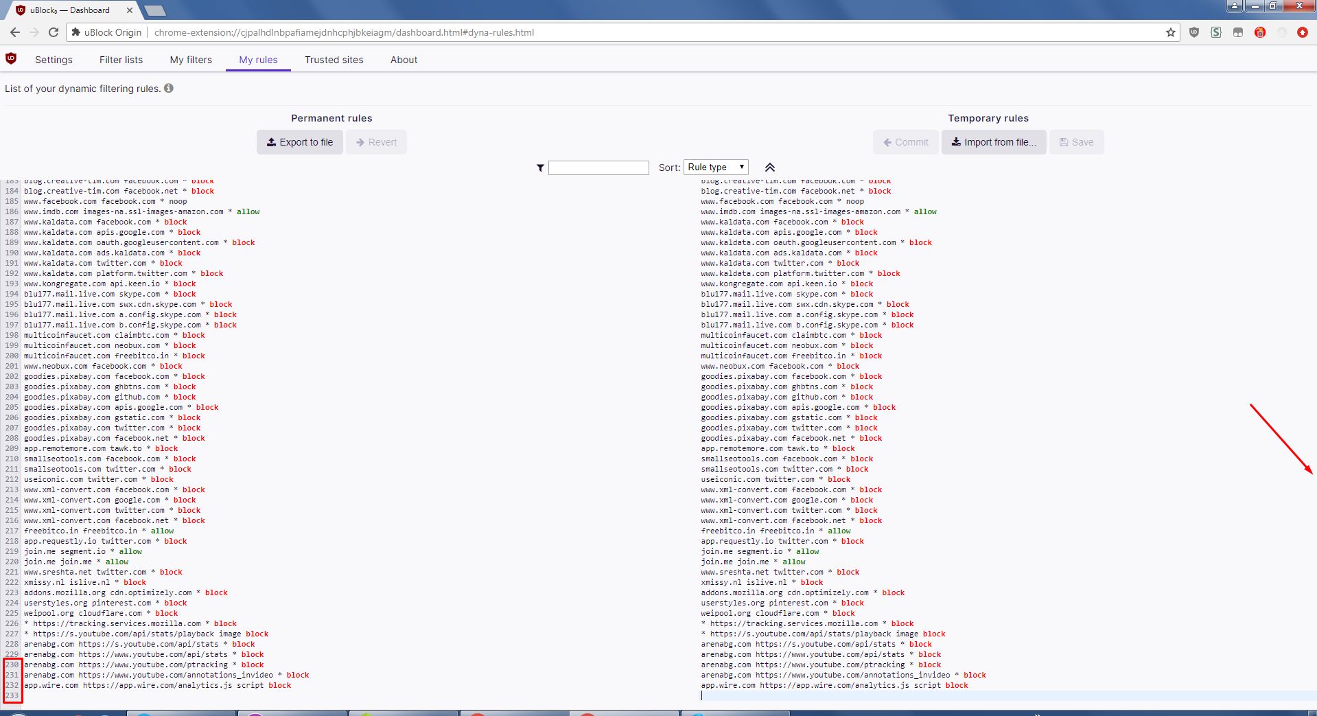 Lose all scrollbars in [My filters, My rules and Trusted sites ...