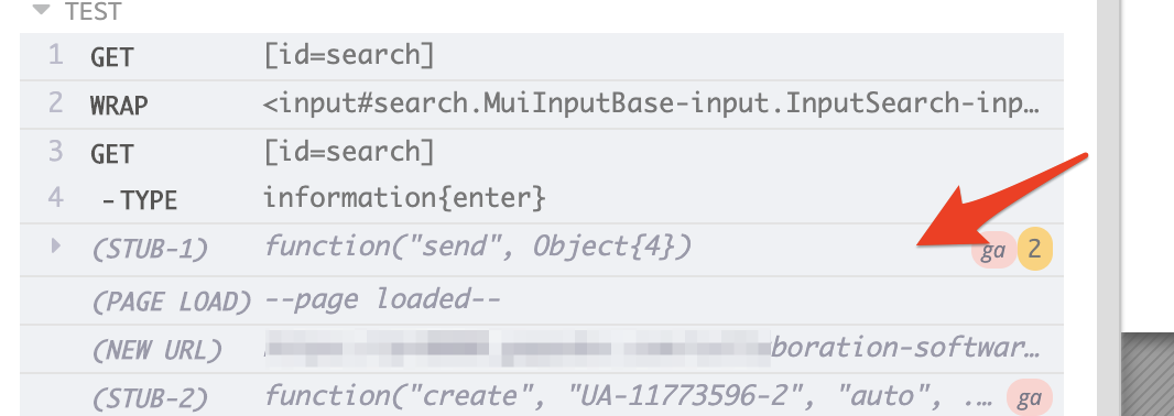 After type.(`{enter}`) the page reloads and Cypress is not asserting GA ...