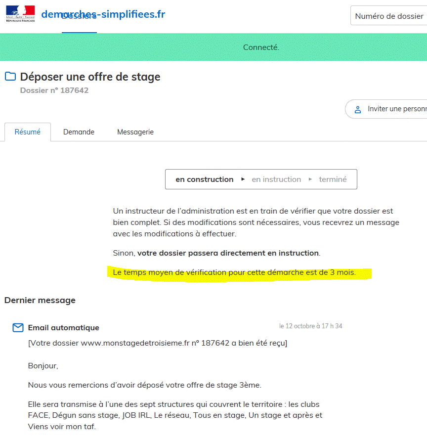 ETQ usager je vois un délai moyen de traitement pour une procédure