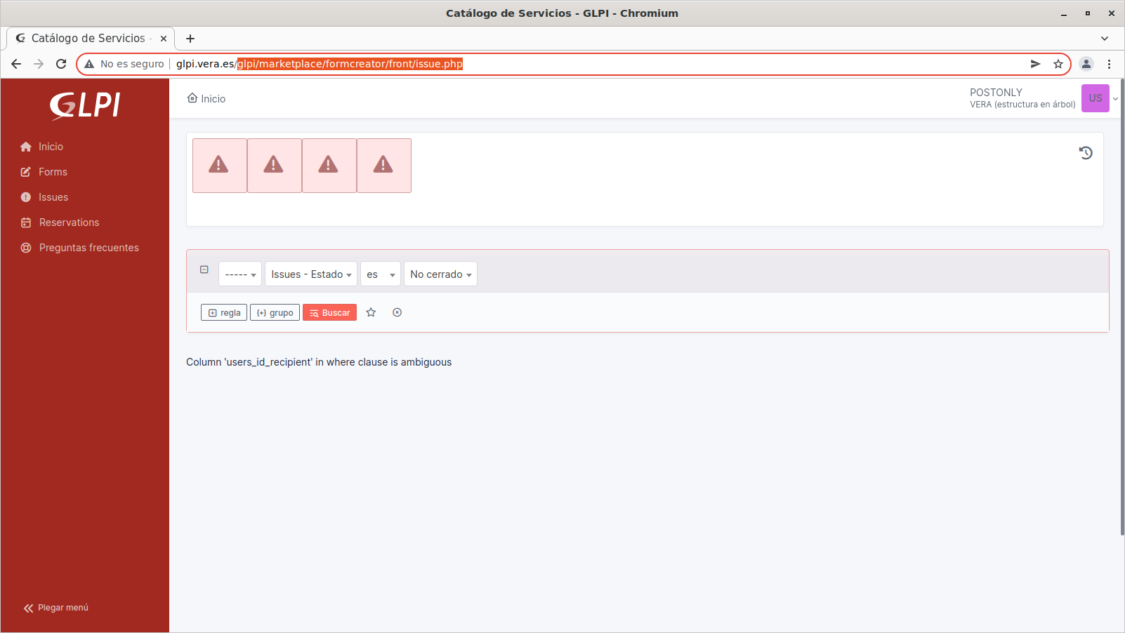 USER ISSUES LIST ERROR · Issue #11219 · glpi-project/glpi · GitHub